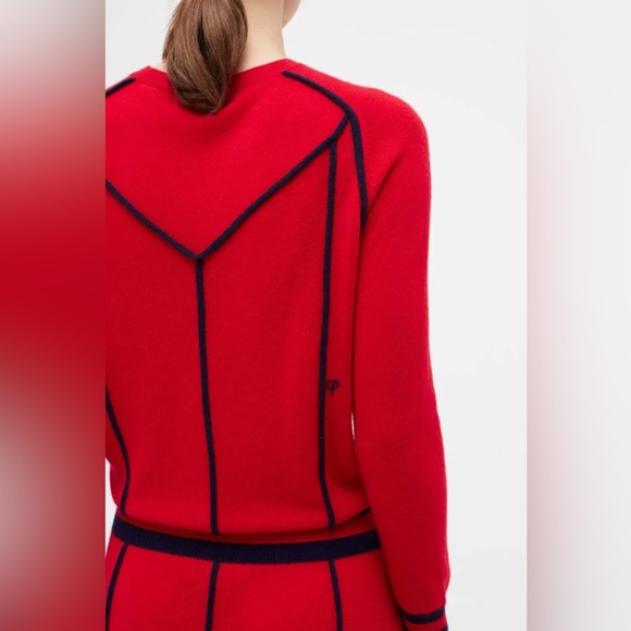 Chinti & Parker Cashmere + wool blend red and navy piping dress - Picture 3 of 4